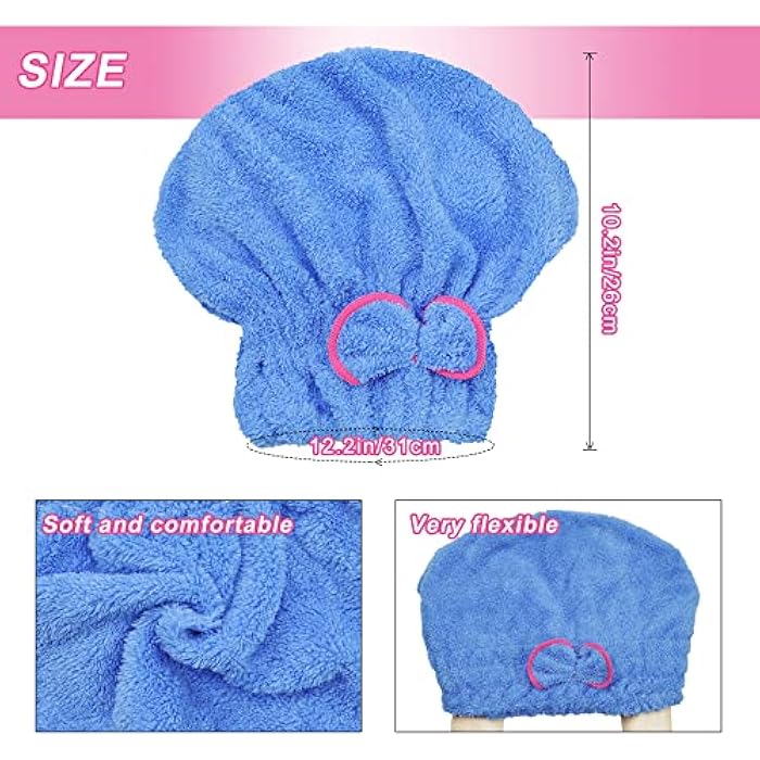 YMIFEEY 2 Pcs Microfibre Hair Towel Drying Towel Wrap Super Absorbent Quick Drying Hair Towel Hair Turbans for Wet Hair Elastic Shower Caps Dry Hair Cap with Bow for Women Girl Long Short Thick Hair - Image 2